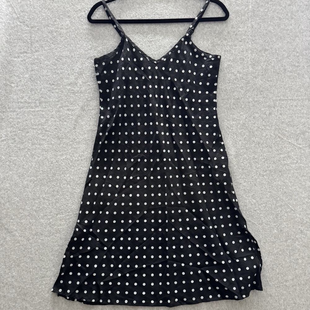 FLAX 100% Linen Polka Dot Midi Dress Sz XS Black White Beachy Coastal Relaxed